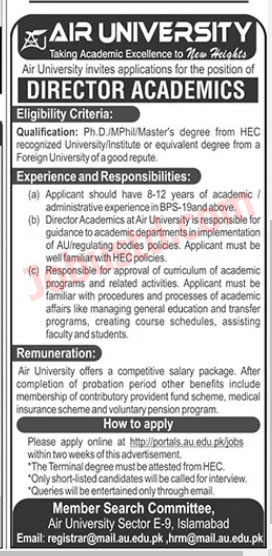 Air University New Jobs in Islamabad