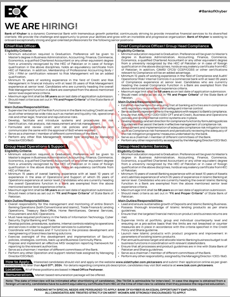 New BOK Jobs in Peshawar April 2024