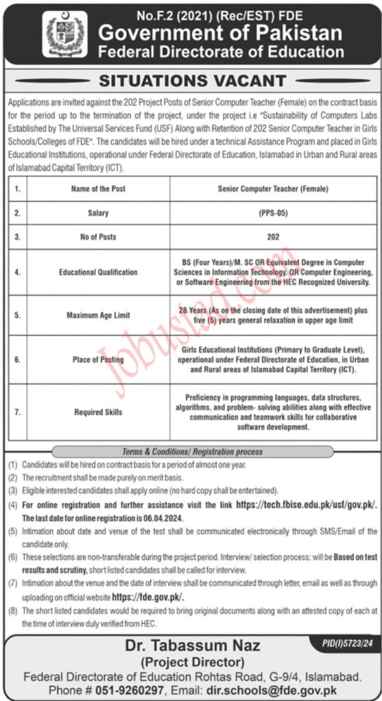 New Federal Directorate of Education Jobs