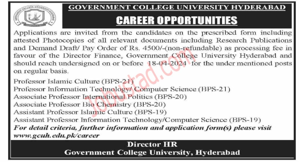 Govt College University Hyderabad Jobs March 2024