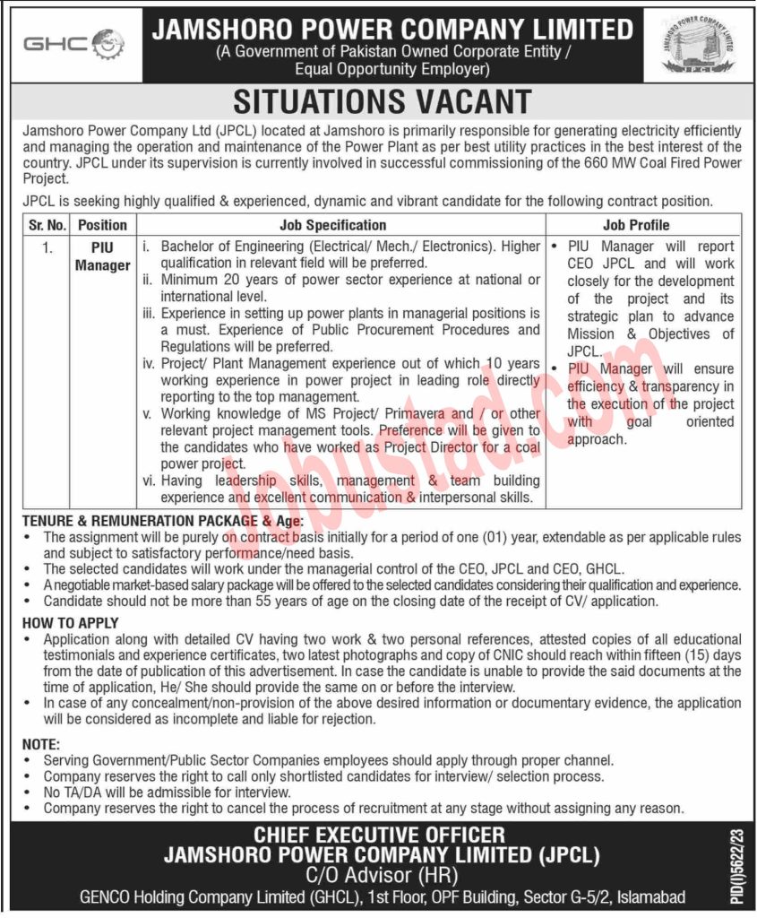 New Jamshoro Power Company Jobs