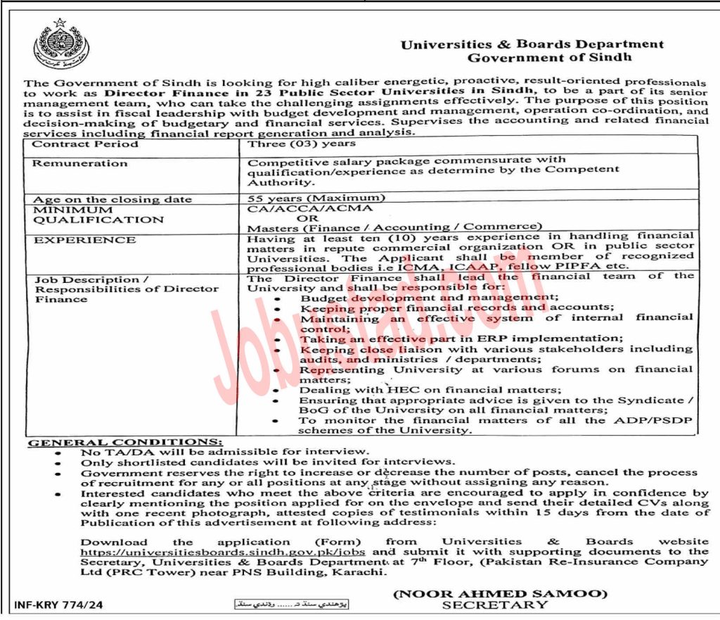Jobs in Universities & Boards Department Karachi