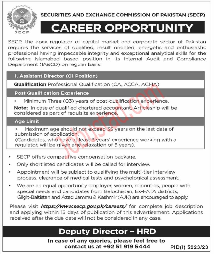 Latest Assistant Director Jobs in SECP Islamabad