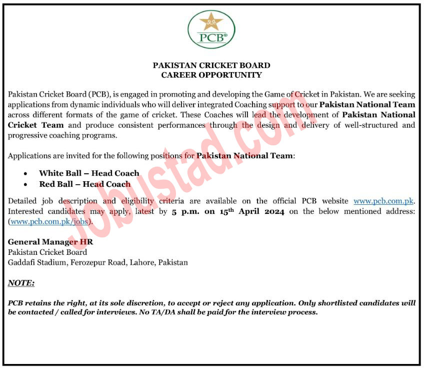 Latest PCB Jobs in Lahore April 2024