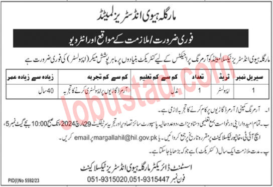 New Margalla Heavy Industries Jobs in Taxila 