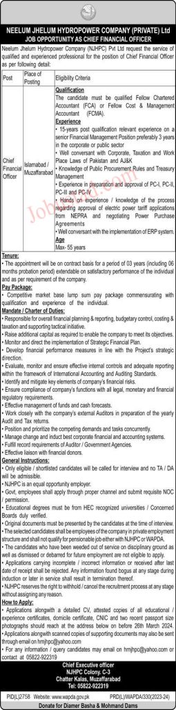 Neelum Jhelum Hydropower Company NJHPC Jobs in Islamabad