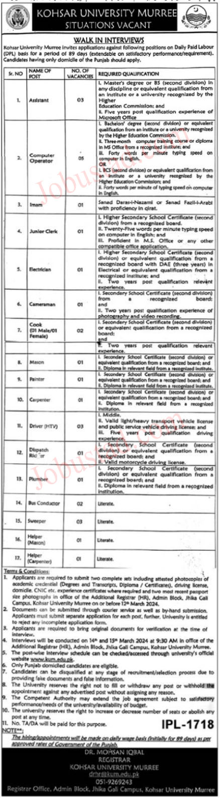 New Kohsar University Jobs in Murree