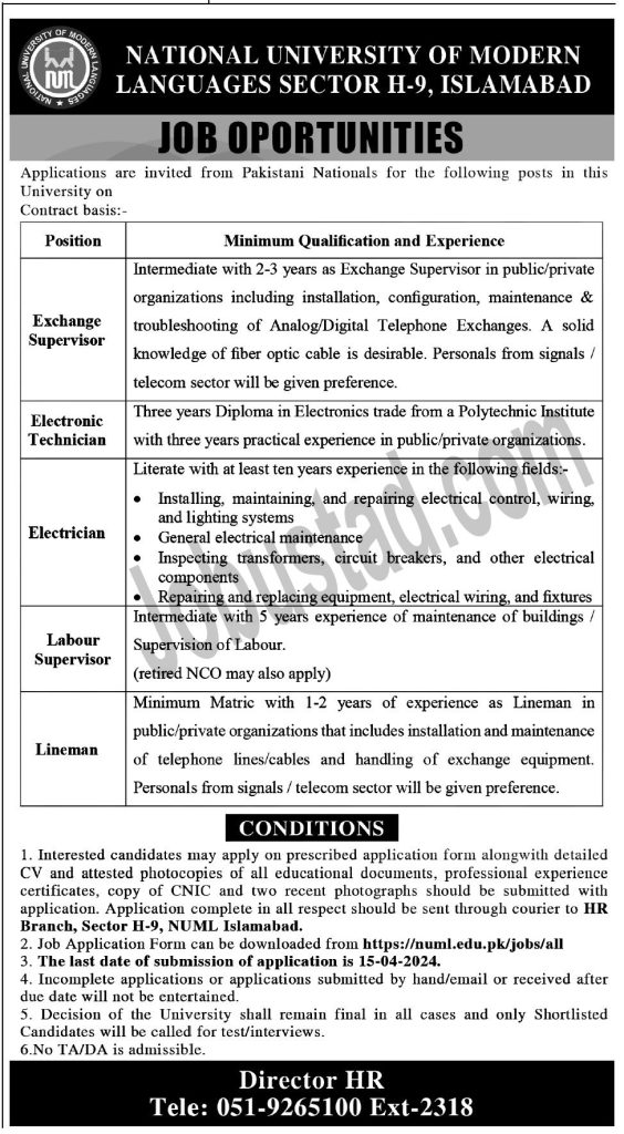 New NUML University Jobs in Islamabad Campus April 2024