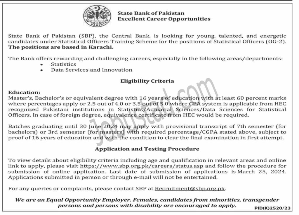 New State Bank of Pakistan SBP Jobs in Karachi 