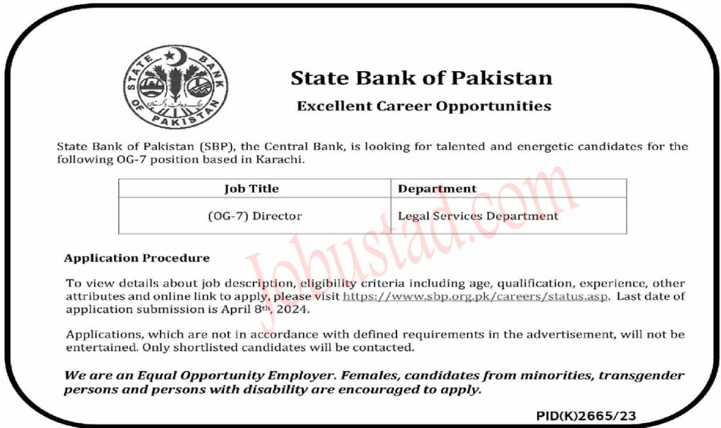 New State Bank of Pakistan SBP Jobs in Karachi April 2024