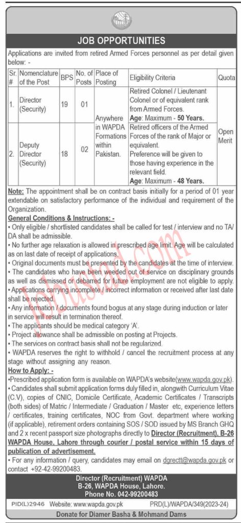 New Wapda Jobs in Lahore March 2024 