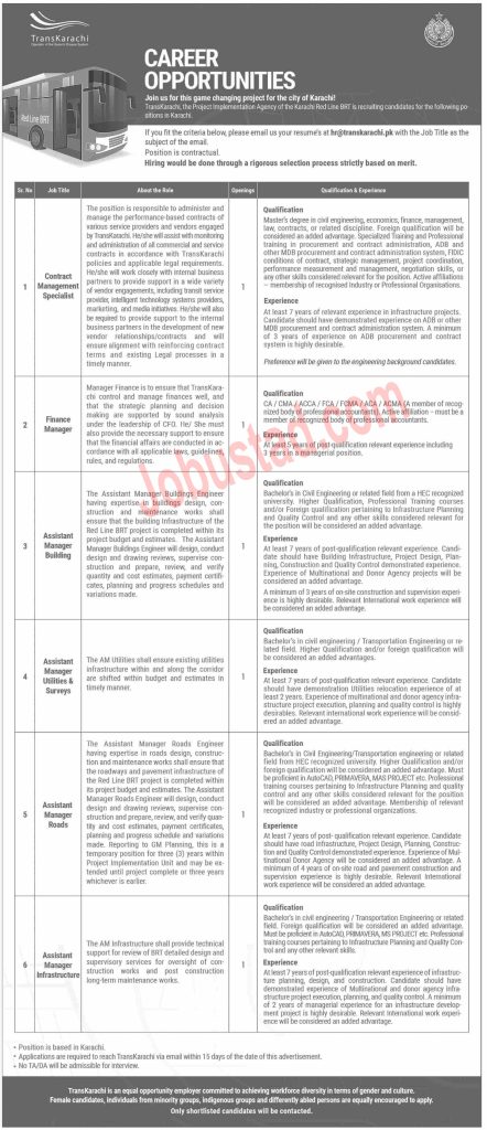 Latest TransKarachi Jobs March 2024