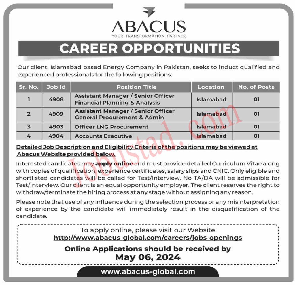 Latest ABACUS Company Jobs in Islamabad April 2024