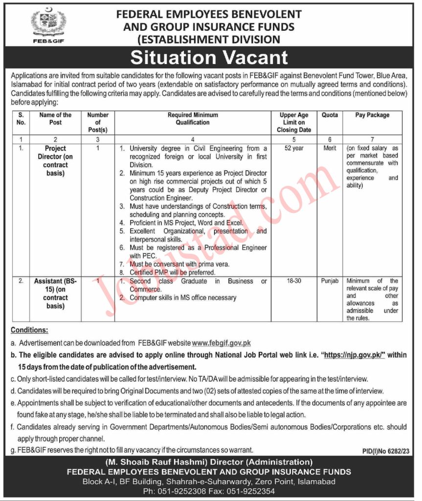 Latest Federal Employees Benevolent And Group Insurance Funds Jobs in Islamabad