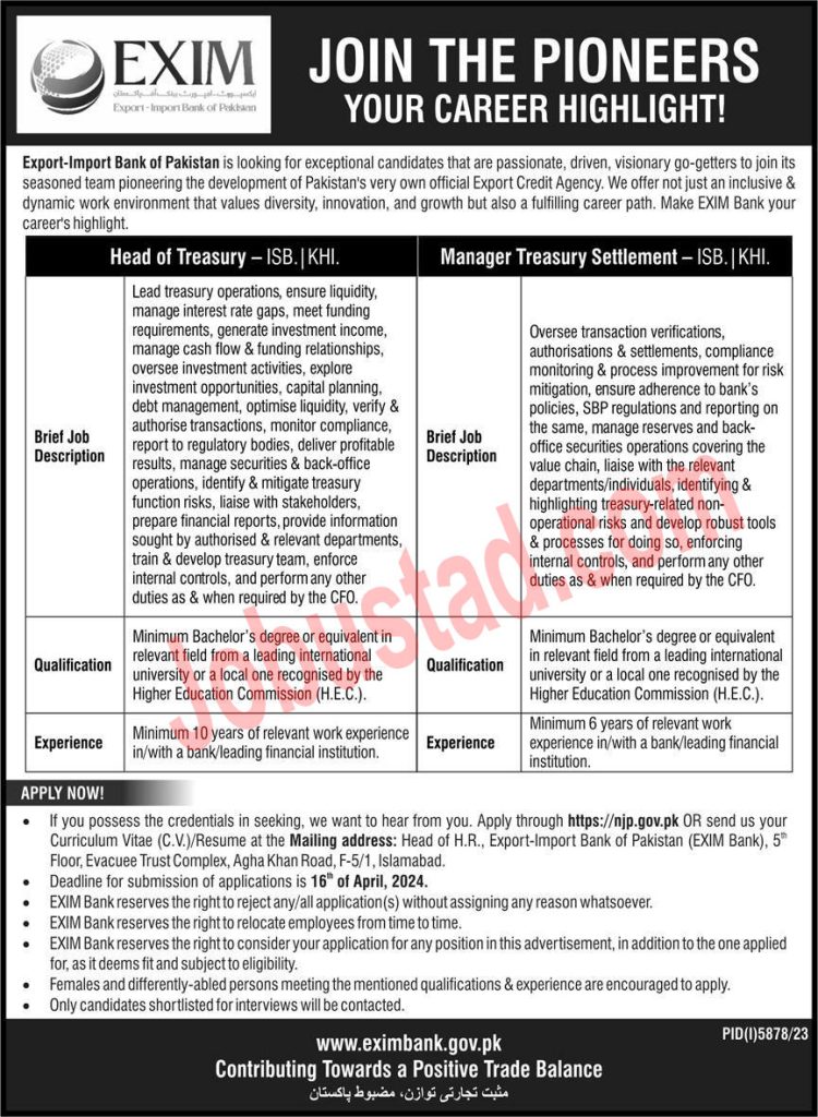 Latest Exim Bank Jobs in Pakistan 2024
