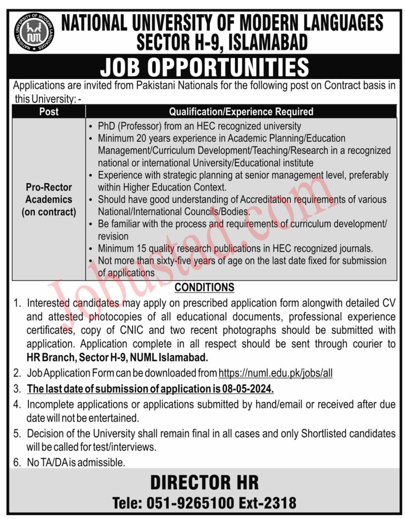 Latest National University of Modern Language NUML Jobs in Islamabad April 2024 