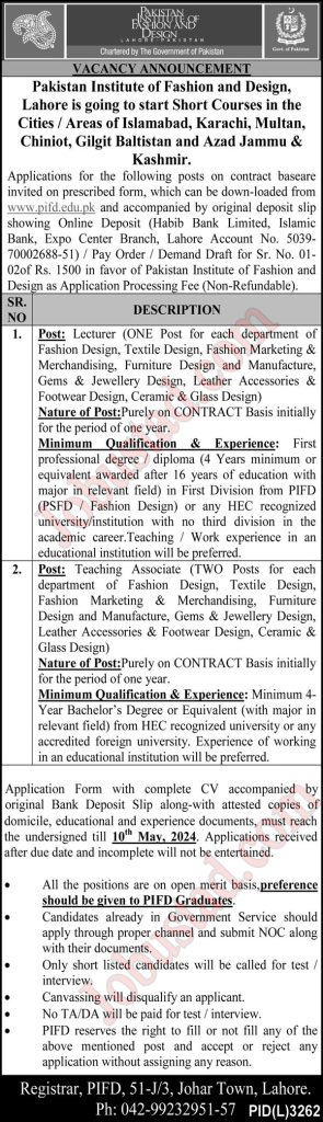 New PIFD Jobs in Lahore April 2024