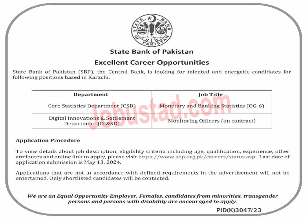 Latest SBP Jobs in Karachi May 2024
