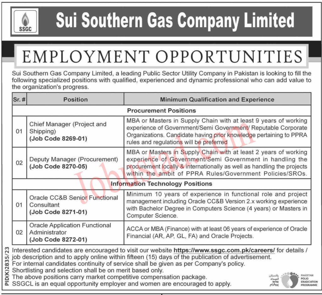 Latest SSGC Jobs in Karachi April 2024