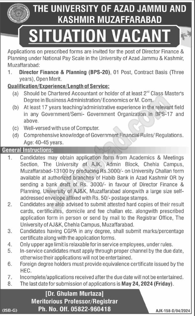 Latest The University of AJK Jobs in Muzaffarabad May 2024 