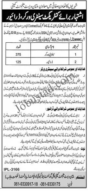 Latest Multan Waste Management Company Jobs April 2024 