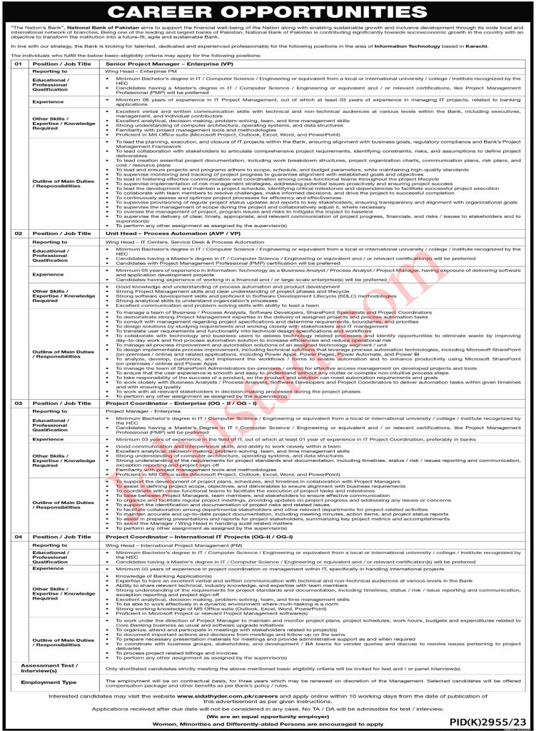 NBP National Bank of Pakistan Jobs in Karachi April 2024 
