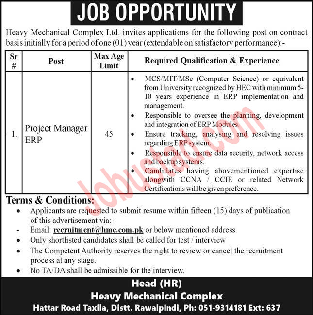 Latest HMC Jobs in Taxila May 2024