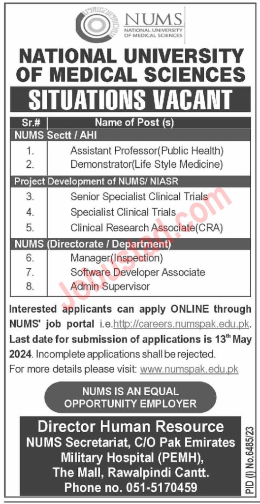 New NUMS Jobs in Rawalpindi May 2024