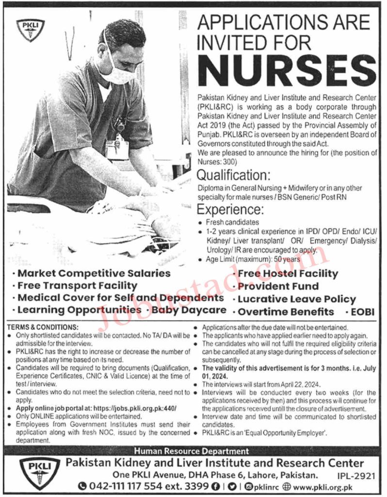 New Nurses Jobs in PKLI Lahore