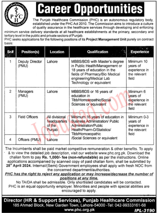 The PHC Jobs in Lahore April 2024