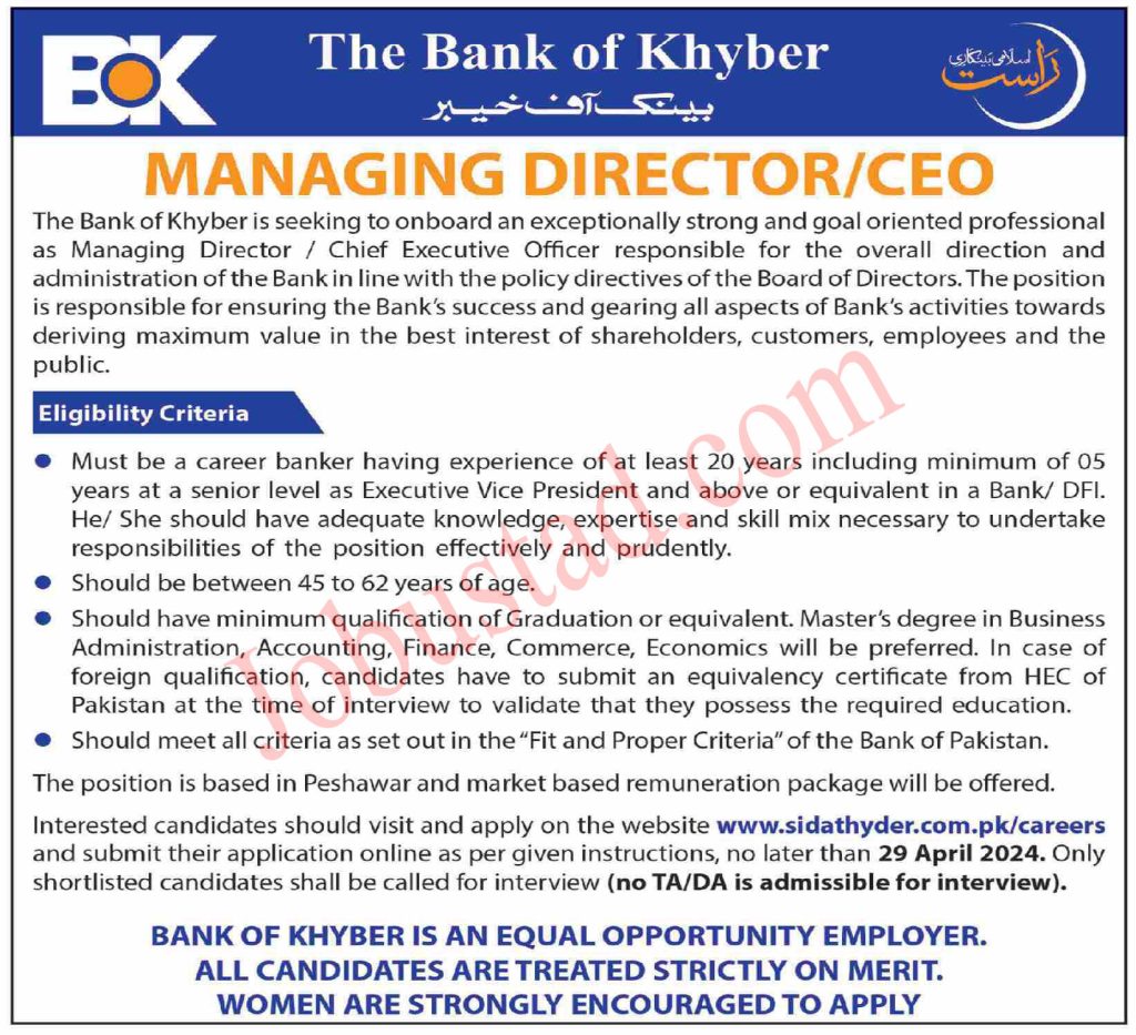 Today BOK Jobs in Peshawar April 2024