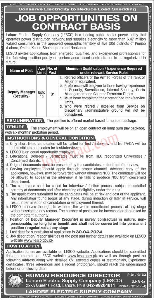 Today LESCO Jobs April 2024