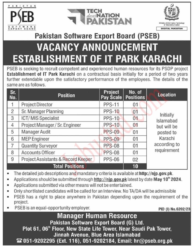 Today PSEB Jobs in Islamabad April 2024