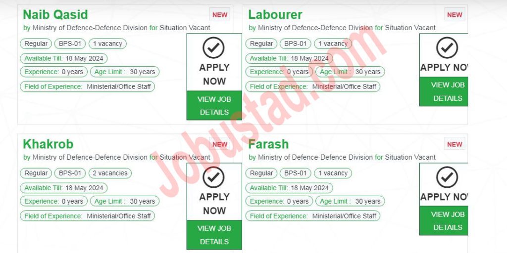 Latest Class 4 Jobs in Ministry of Defence May 2024