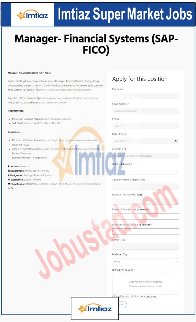 Latest Managers Jobs in Imtiaz Mall Karachi May 2024