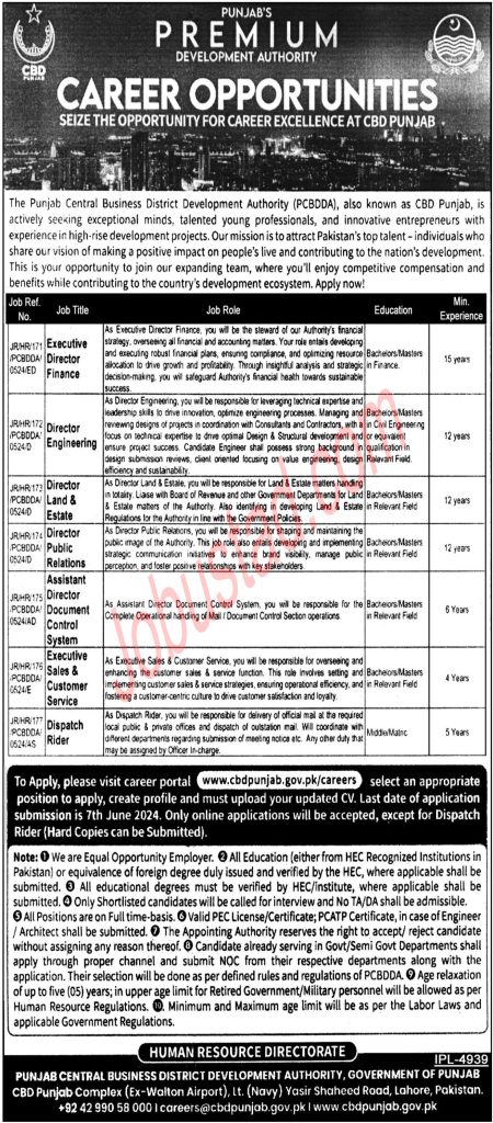 Latest PCBDDA Jobs in Lahore May 2024