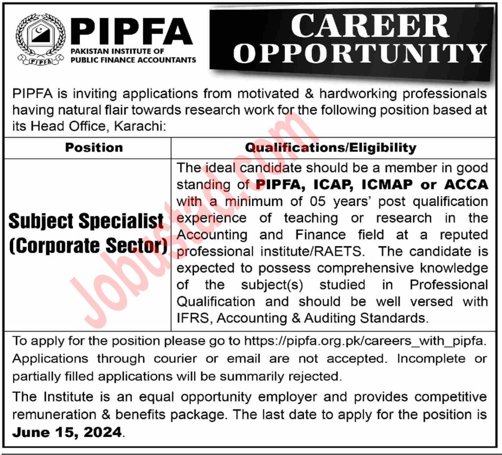 Latest PIPFA Jobs in Karachi May 2024