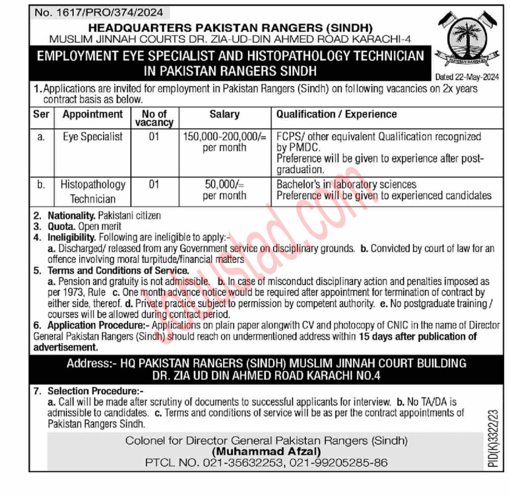 Latest Pakistan Rangers Sindh Jobs in Karachi June 2024 