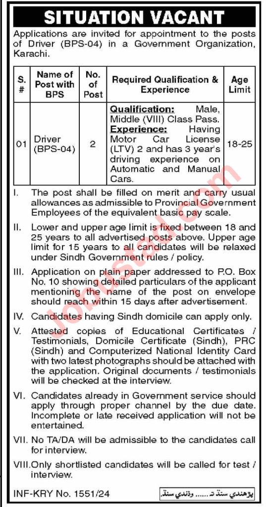 Latest Drivers Jobs in Karachi May 2024 