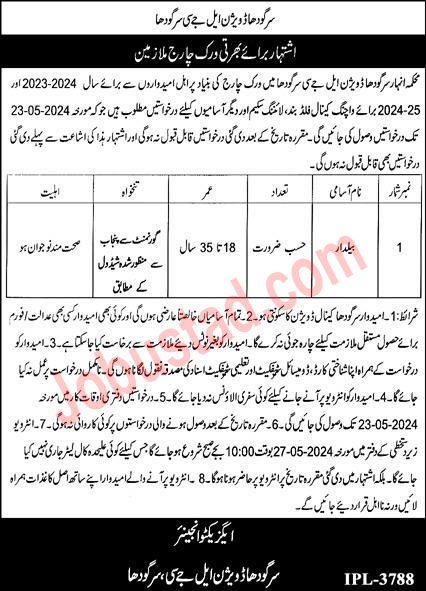 New Irrigation Department Punjab Jobs in Sargodha May 2024 