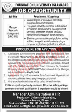 Latest Managers Jobs in Foundation University May 2024 