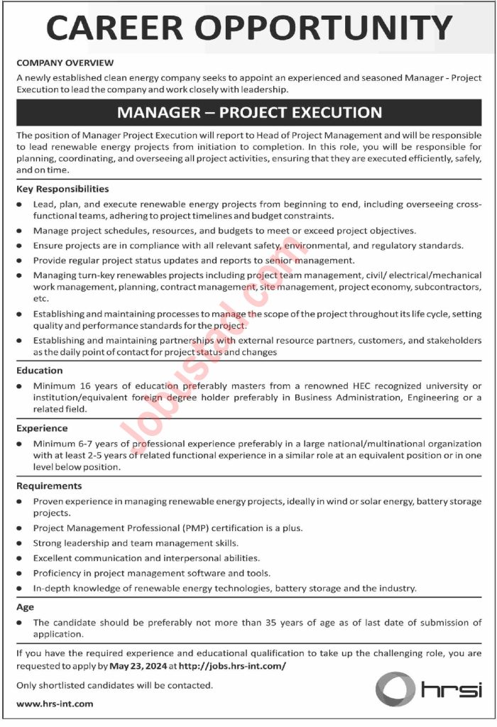New Managers Jobs in HRSI Company May 2024
