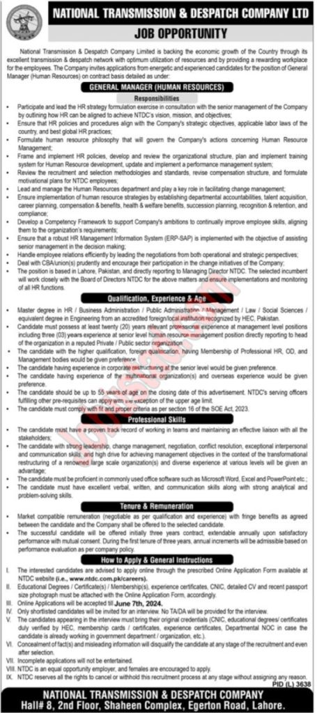 New National Transmission and Despatch Company NTDC Jobs in Lahore May 2024 