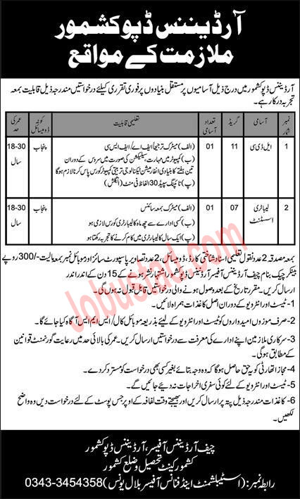 New Ordnance Depot Jobs in Kashmor May 2024 