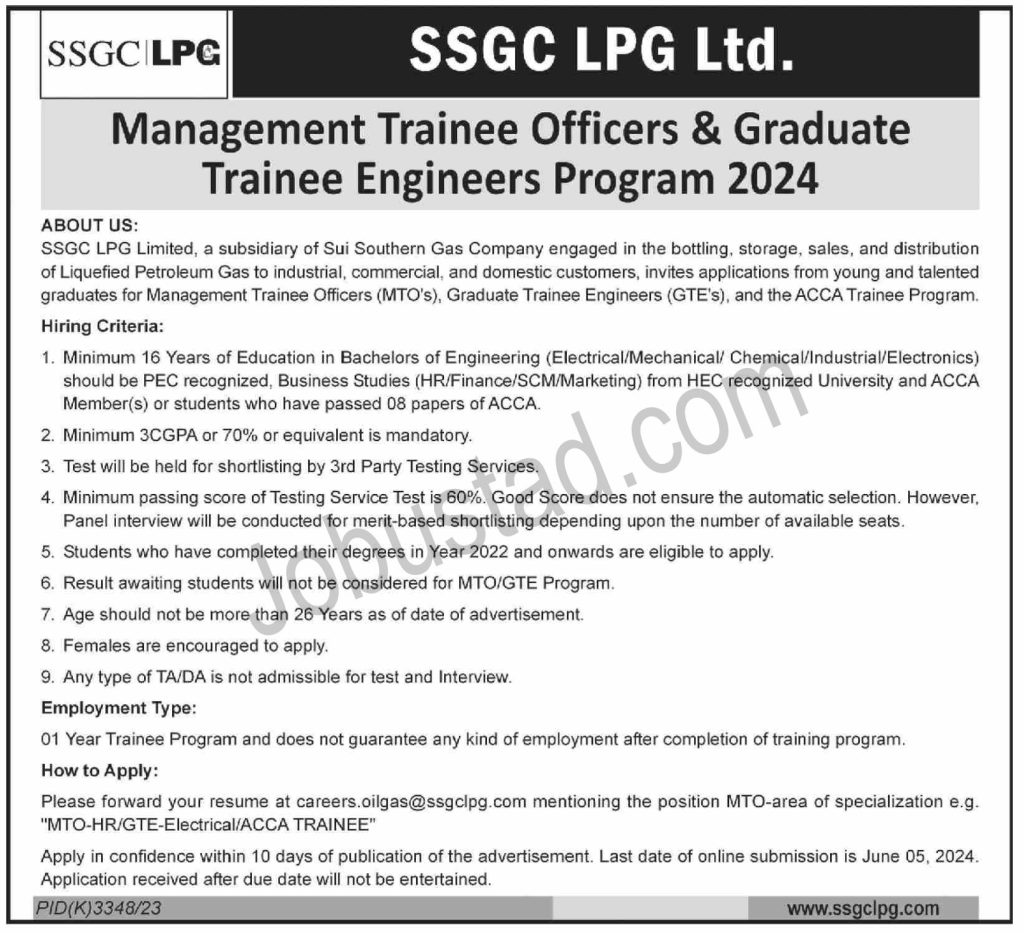 SSGC Management Trainee Officers Program June 2024 