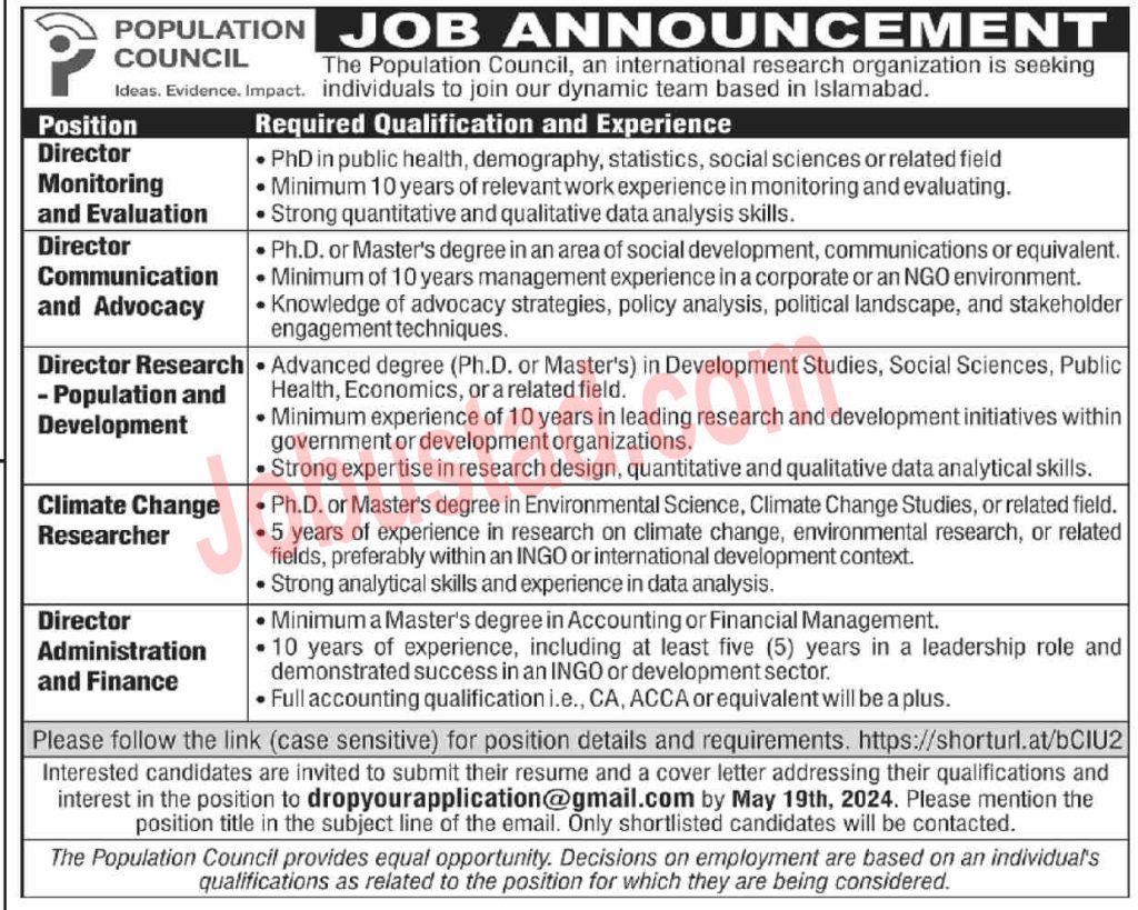 The Population Council Jobs in Islamabad May 2024
