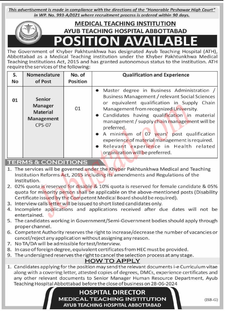 Latest Ayub Teaching Hospital Jobs in Abbottabad June 2024