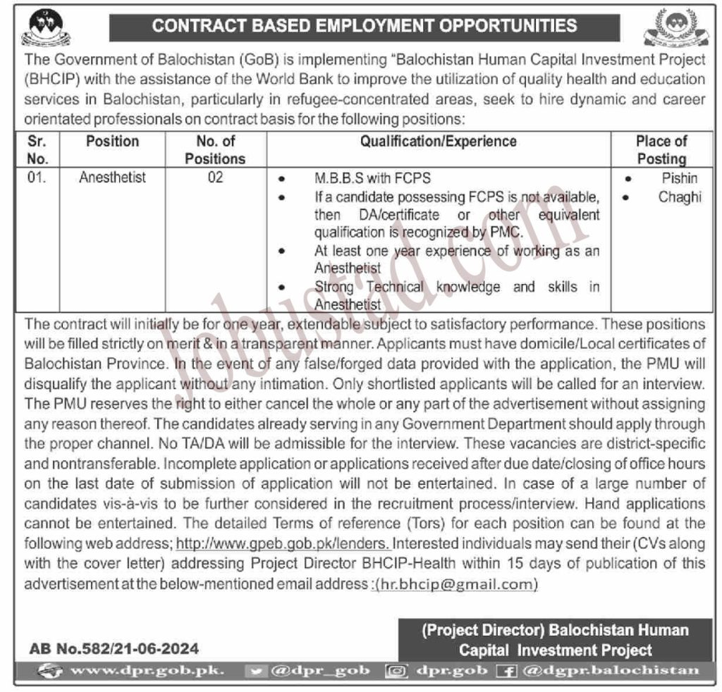 Health Department Government of Balochistan Jobs