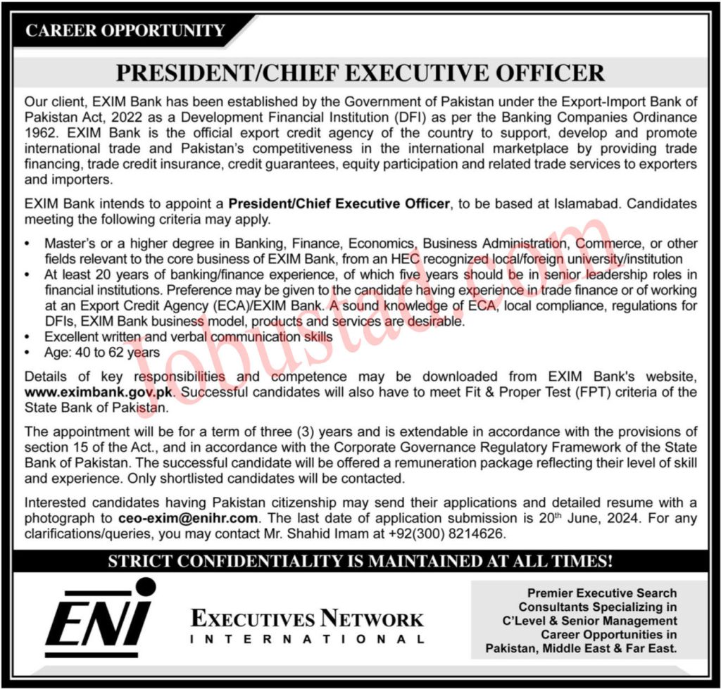 Latest Exim Bank Jobs in Islamabad June 2024 