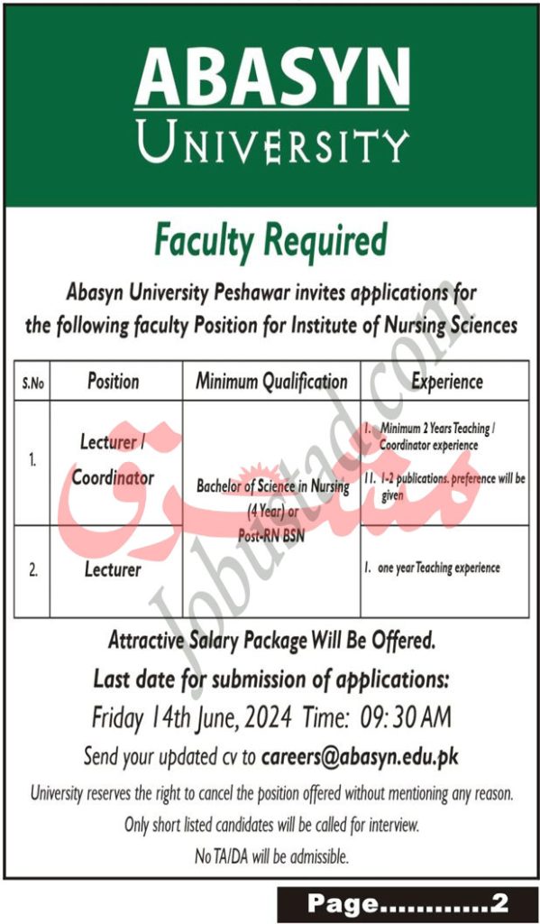Latest Lecturers Jobs in Peshawar June 2024 